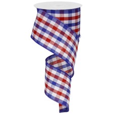 2.5 Inch Patriotic Wired Ribbon with Red, White & Blue Plaid, 10 Yards Per Spool ( Lot of 1 Spool) SALE ITEM